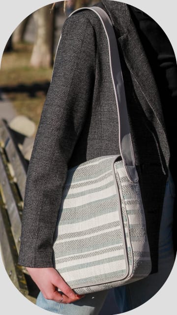 Striped Crossbody Bag for Women. Classic Style In Green Gray